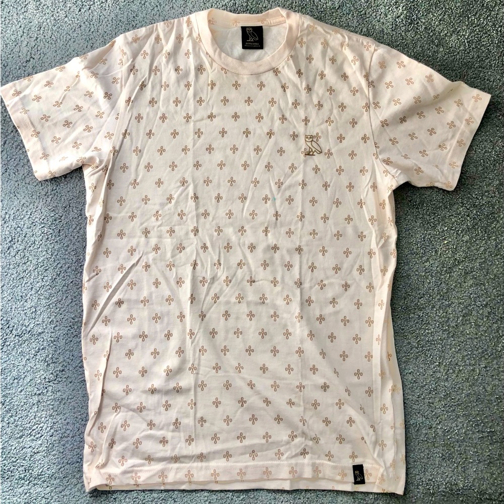 New OVO Owl Drake cream taupe logos crew neck tshirt shirt XS extra small Mens